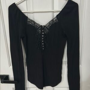 Free People Black Long Sleeve Bustier Bodysuit